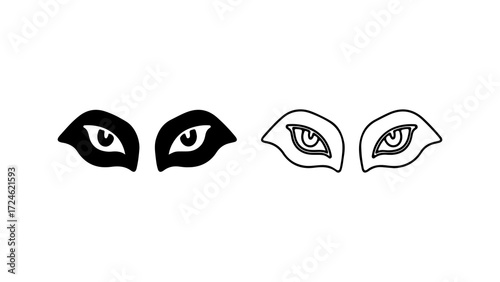 Two pairs of stylized animal eyes in black and white line art.