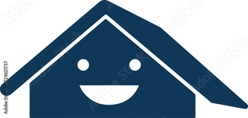 Smiling house icon with a happy face and roof.