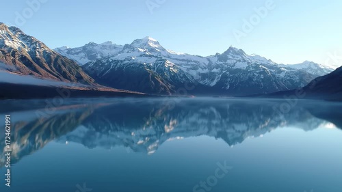 Majestic mountains reflected in a tranquil lake