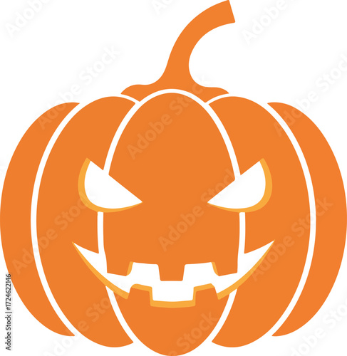 Spooky Halloween Pumpkin with Glowing Eyes and Grinning Mouth.