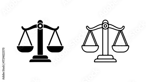 Two Scales of Justice Icons One Solid Black One Outline.