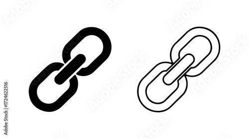 Two simple chain links illustration in black and white connected together.