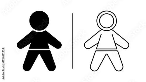 Two simple black and white figures likely representing people or children are shown.
