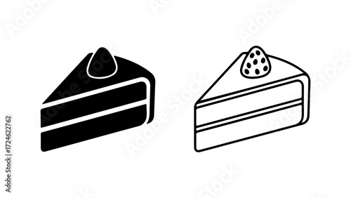 Two slices of cake one black and white with different toppings.