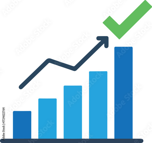 Successful business growth chart with upward trend and checkmark symbol.