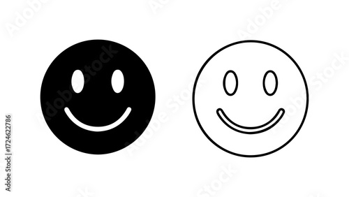 Two smiley faces black and white line art.