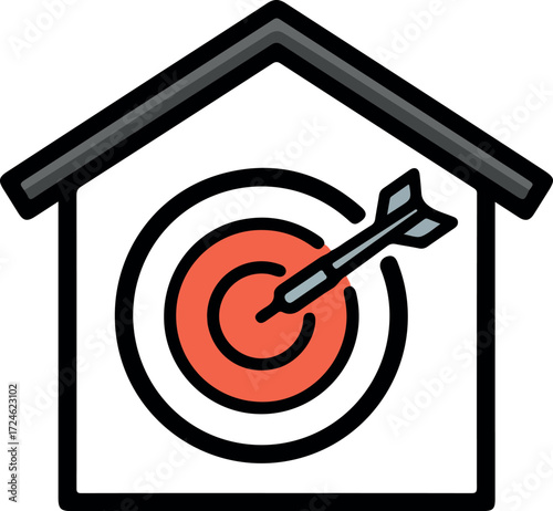 Targeted goal achievement inside a house aiming for success and hitting the mark.