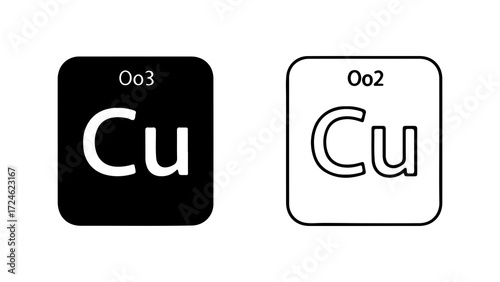 Two square icons representing the chemical element Copper Cu.