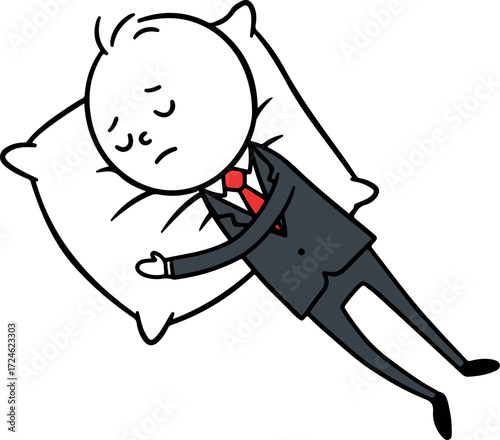Tired businessman sleeping on pillow after long day at work.