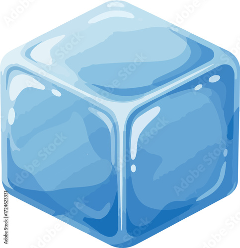 Transparent ice cube with smooth surfaces and reflections ready to chill drinks.