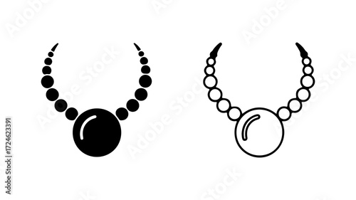 Two styles of pearl necklace icons one solid black and one outline.