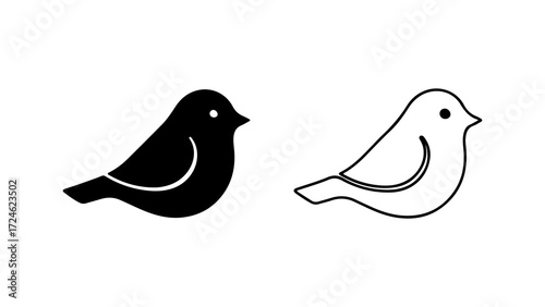 Two stylized bird silhouettes one solid black one outlined white simple and modern design.