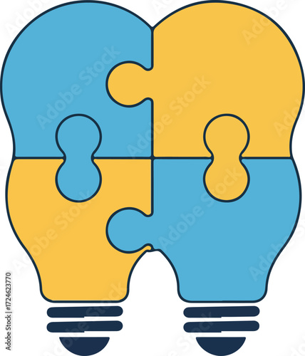 Two light bulbs puzzle pieces representing teamwork and ideas.