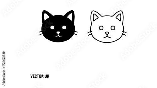 Two stylized cat faces one solid black and one outline drawing.
