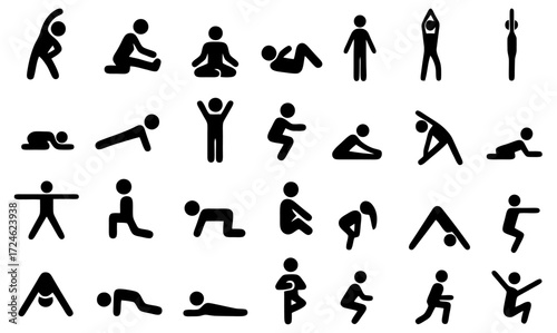 Dynamic Movements: A series of simple stick figures performing a range of exercises, offering a glimpse into the diverse world of movement and healthy practices.