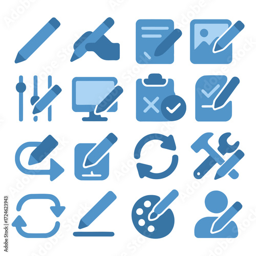 Creative Editing Icons: A collection of meticulously designed, uniform-colored icons, capturing the essence of creativity and refinement in the world of visual editing.