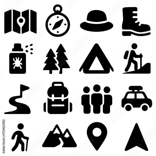 Journey's Essentials: A curated illustration capturing essential outdoor and travel equipment, conveying the excitement and utility of an adventure-filled journey.