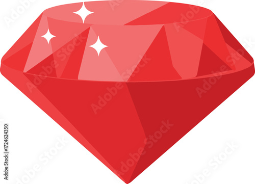 Vibrant red gemstone illustration with sparkling facets and brilliant shine.