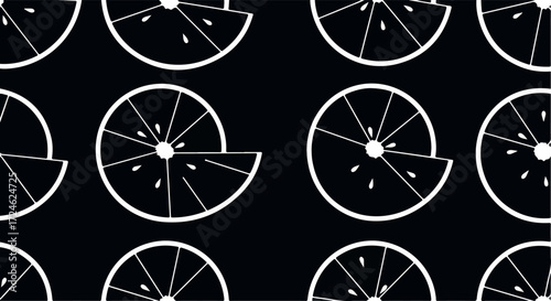 White citrus fruit slices pattern on dark background design.