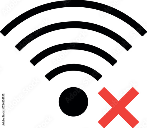 Wifi signal with a red cross indicating no internet connection problem.