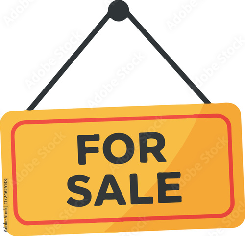 Yellow sign with black text indicating a property is available for purchase and sale.