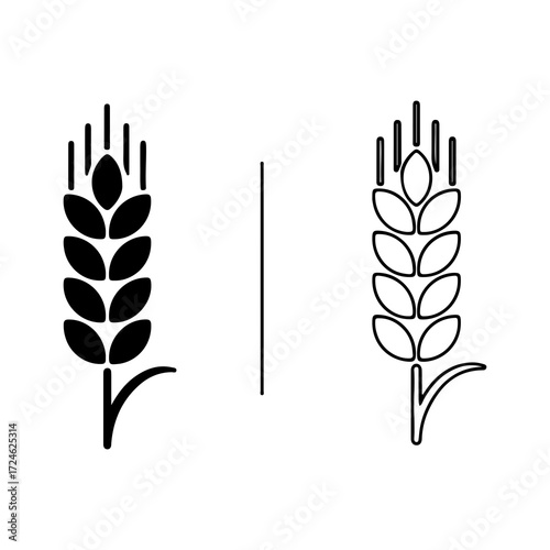 Two stylized wheat stalks one solid black and one outline.