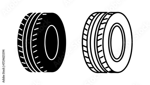 Two Tires One Black One White Side by Side.