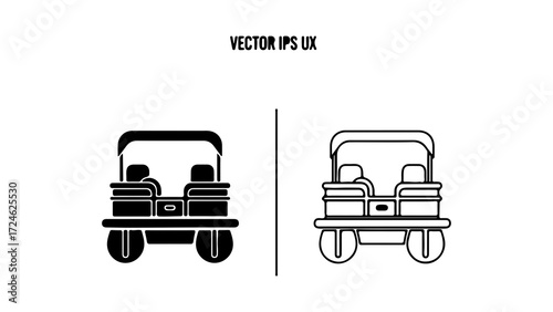 Two versions of a pontoon boat icon in black and white.