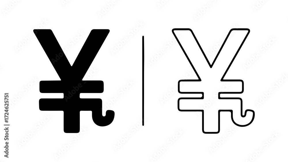 Obraz premium Two Yen Symbols One Filled One Outline.