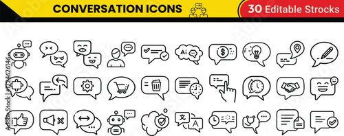Digital Communication and Social Chat Icons . Modern Flat Outline