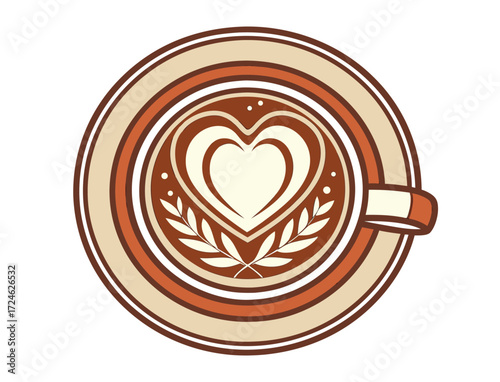 Coffee art with heart and leaves illustration vector graphic design