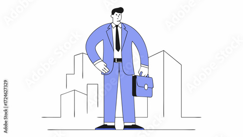 a businessman, a symbol of success in career with a briefcase nearby