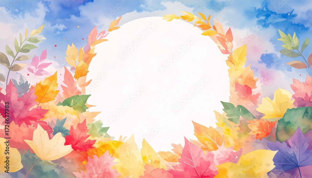 Obraz premium 紅葉したカラフルな秋の葉っぱのフレーム