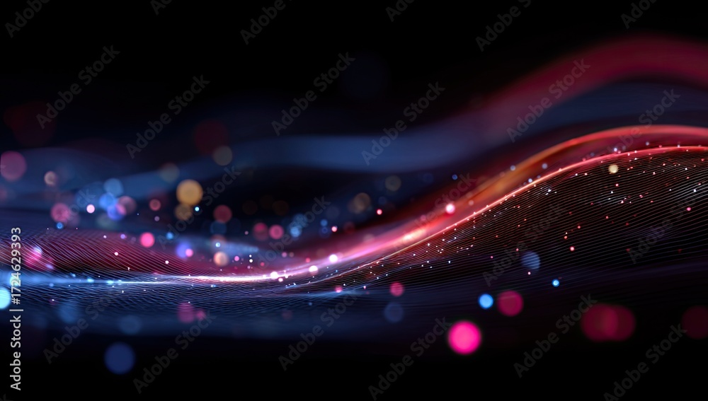 Obraz premium Abstract digital waves with glowing particles. Dynamic, flowing forms