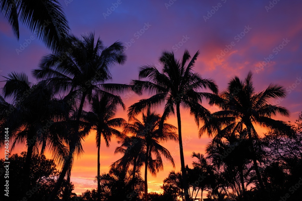 Obraz premium Silhouette palm trees at sunset (2)