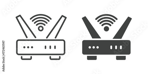 Wireless Wi-Fi Router and Network Access Point Icon. Line and glyph solid icon