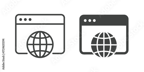 Internet Browser and Global Website Display Icon. Line and glyph solid icon