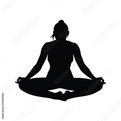 Silhouette of a woman in lotus position for yoga and meditation practice, woman in seated forward bend silhouette vector illustration