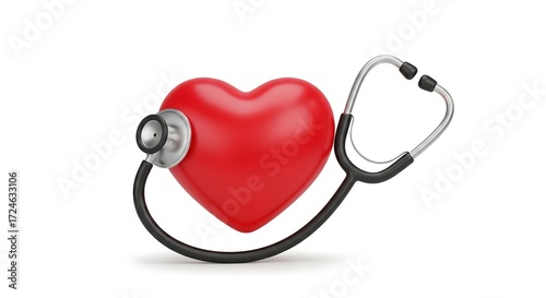 Red Heart with Stethoscope Healthcare and Cardiology Concept
