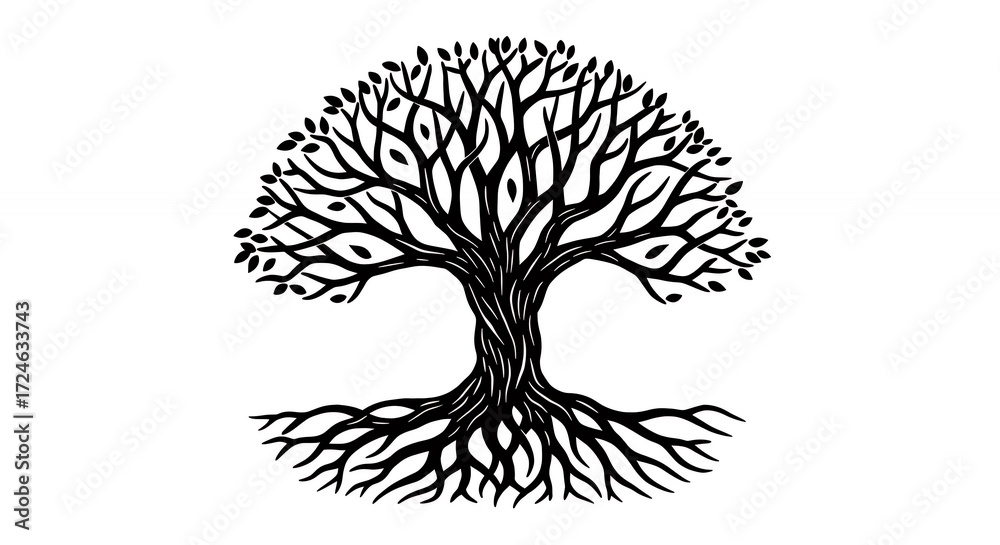 Naklejka premium Elegant black and white tree of life design