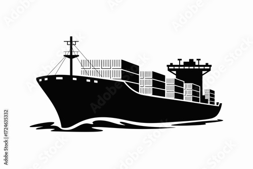 Large cargo ship transporting containers across the sea, symbolizing global trade and logistics.