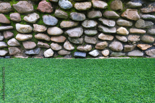 Stone walls and artificial grass in the park