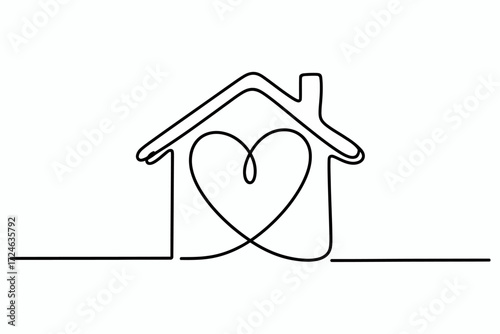 Symbol of home and love in a continuous line drawing