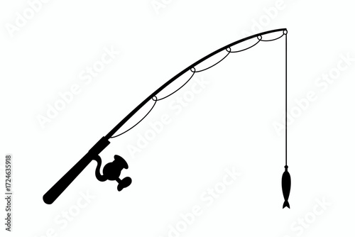 Silhouette of a fishing rod with a lure dangling, ready for action.