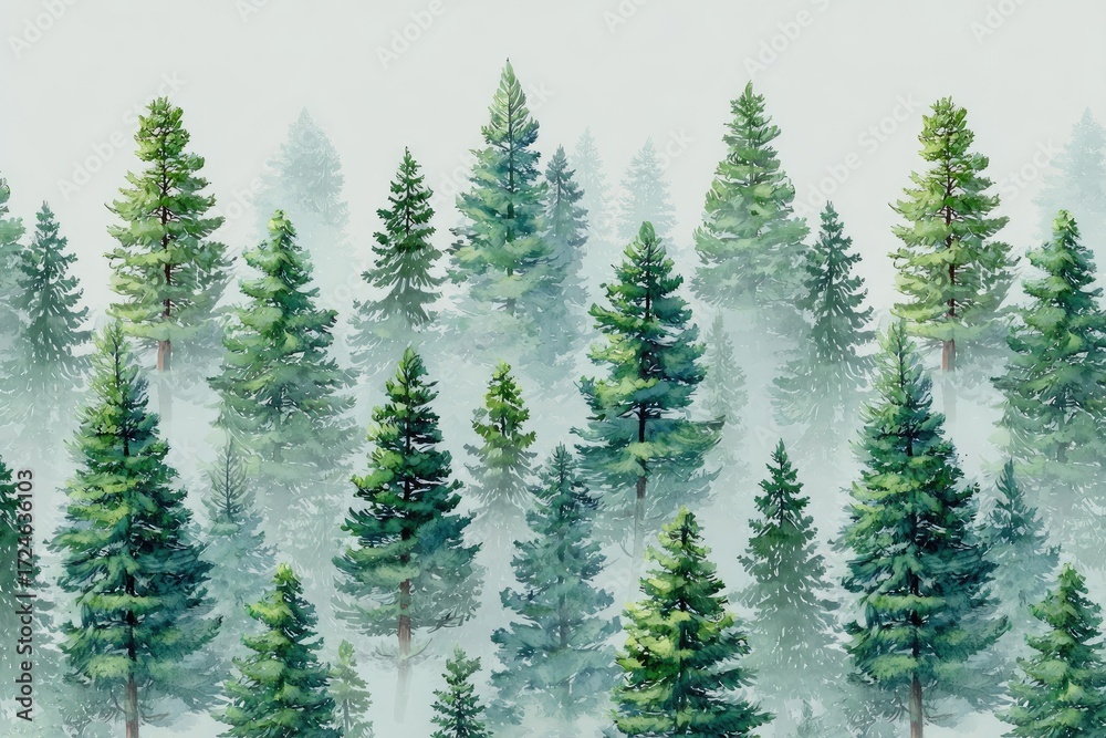 Obraz premium Misty forest of pine trees