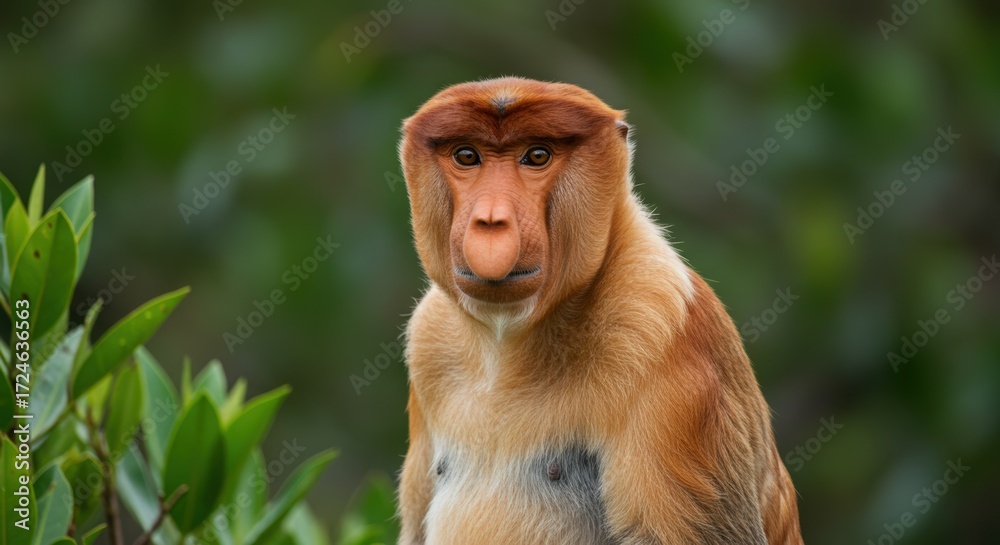 Naklejka premium Proboscis monkey portrait in natural habitat