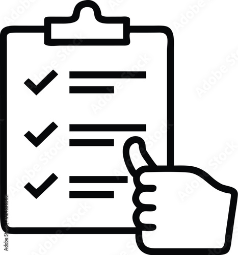 Clipboard with checklist and thumbs up hand gesture representing approval and success