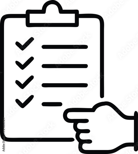 Clipboard with checklist and thumbs up hand gesture representing approval and success