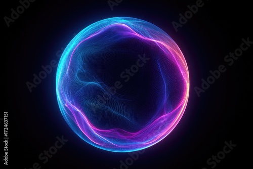 Abstract sphere of glowing, swirling lines