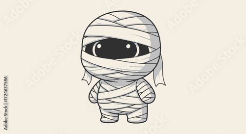 Adorable Cartoon Mummy Character Illustration for Halloween-Themed Designs, Children's Books, and Educational Materials that Celebrate the Spooky Season